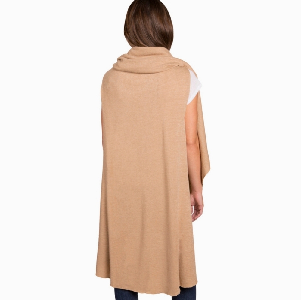 Tan Long Shrug with Open Front and Shawl Collar - Picture 2 of 11